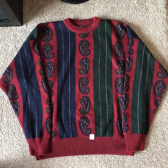 Vintage Men’s Colours By Alexander Julian Paisley Grandpa Sweater NWT Large - Picture 2 of 13